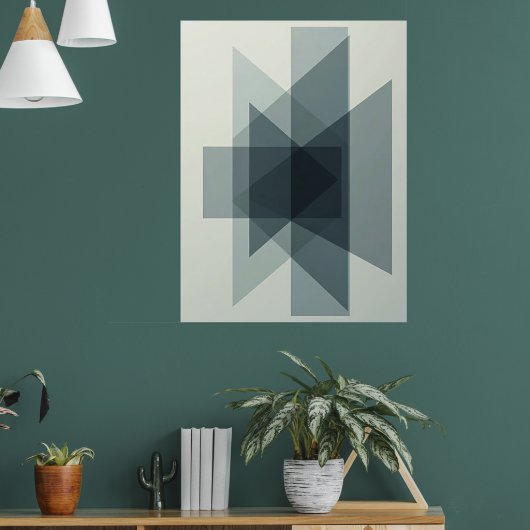 Stacked Illusions: Monochromatic Geometric Depth Poster (Woonkamer 1)