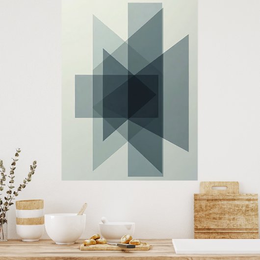 Stacked Illusions: Monochromatic Geometric Depth Poster (Keuken)