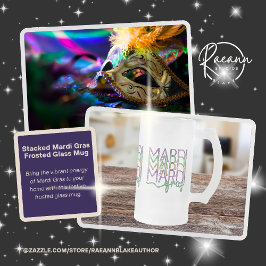 Stacked Mardi Gras Design Frosted Glass Mug Matglas Bierpul