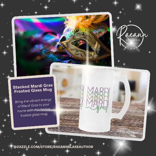 Stacked Mardi Gras Design Frosted Glass Mug Matglas Bierpul