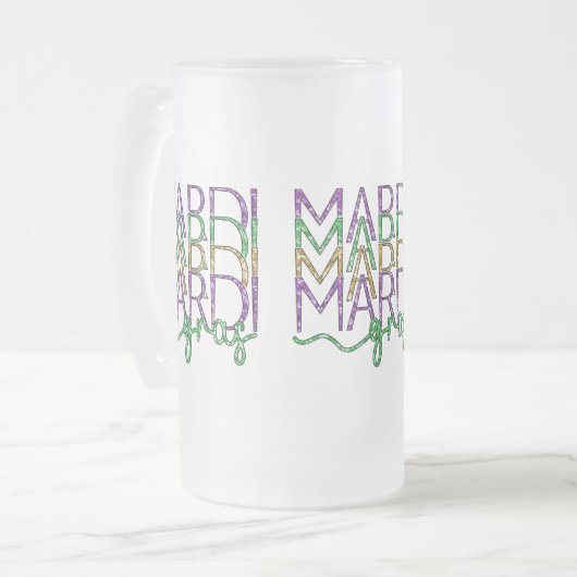 Stacked Mardi Gras Design Frosted Glass Mug Matglas Bierpul (Voorkant links)