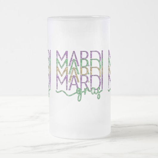 Stacked Mardi Gras Design Frosted Glass Mug Matglas Bierpul (Center)