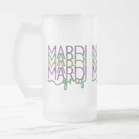 Stacked Mardi Gras Design Frosted Glass Mug Matglas Bierpul (Links)