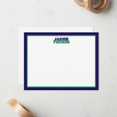 Stacked Name Navy Green Border Preppy Stationery Notitiekaartje (Voorkant / Achterkant in situ)
