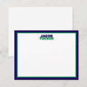 Stacked Name Navy Green Border Preppy Stationery Notitiekaartje (Voorkant / Achterkant)
