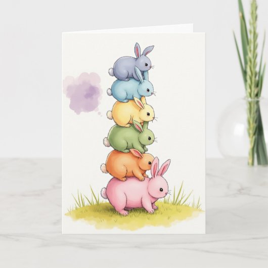 Stacked Pastel Bunnies Card Kaart (Voorkant)