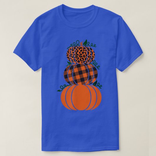 Stacked Pumpkins Leopard Print Plaid Print Fall Au T-shirt (Design voorkant)