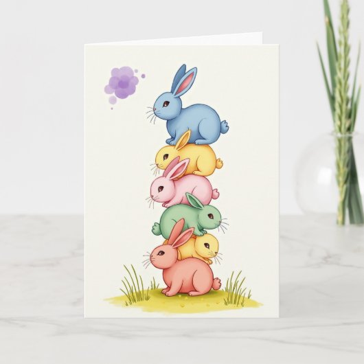 Stacked Rabbit Friends Cute Art Card Kaart (Voorkant)