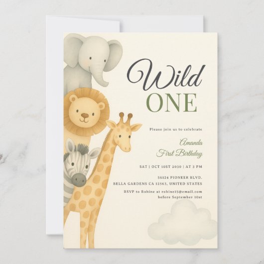 Stacked Safari Animals Baby Verjaardag Kaart (Voorkant)