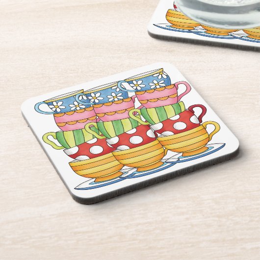 Stacked Teacups Teatime Illustration Bier Onderzetter (Linkerzijde)
