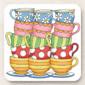 Stacked Teacups Teatime Illustration Bier Onderzetter (Voorkant)