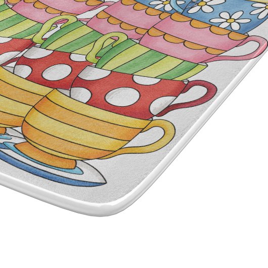 Stacked Teacups Teatime Illustration Snijplank (Hoek)