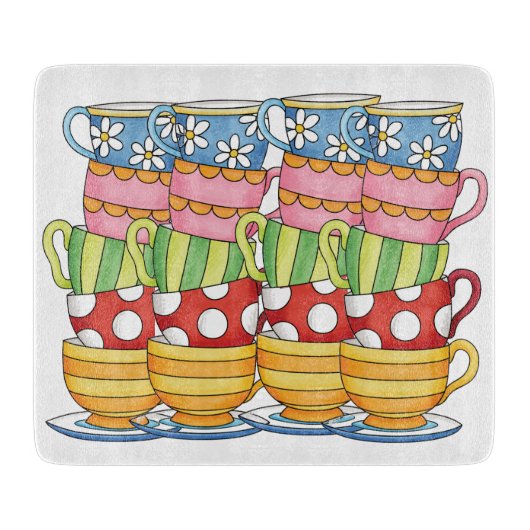 Stacked Teacups Teatime Illustration Snijplank (Voorkant)