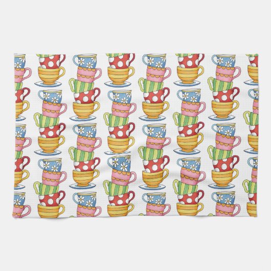 Stacked Teacups Teatime Illustration Theedoek (Horizontaal)
