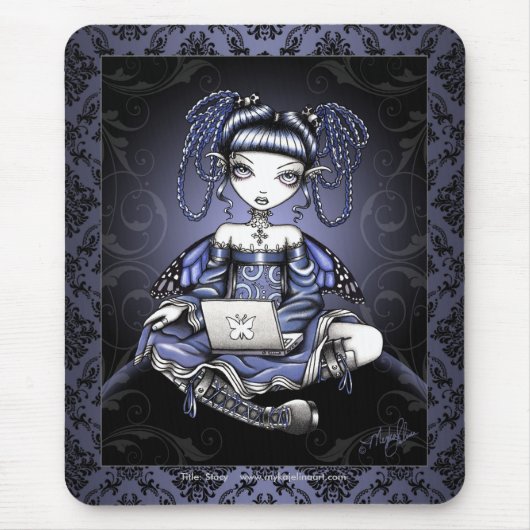 "Stacy" Cute Blue Lap Top Fairy Art Mousepad Muismat (Voorkant)
