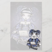 "Stacy" Cute Blue Lap Top Fairy Art Stationery Briefpapier (Voorkant)