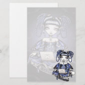"Stacy" Cute Blue Lap Top Fairy Art Stationery Briefpapier (Voorkant / Achterkant)