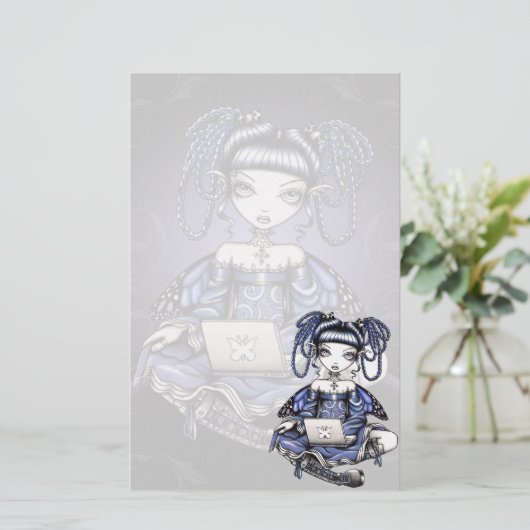 "Stacy" Cute Blue Lap Top Fairy Art Stationery Briefpapier (Staand voorkant)