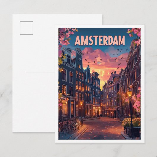 Stad Amsterdam Nederland Vintage Reizen Briefkaart (Voorkant / Achterkant)