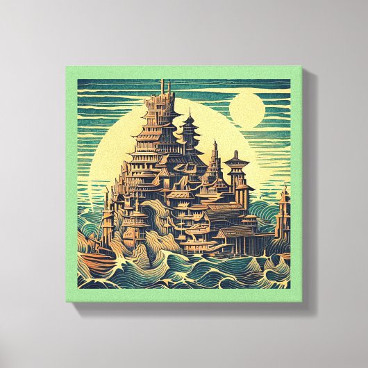Stad Atlantis 4 - Houtsnijstijl Canvas Afdruk (Voorkant)