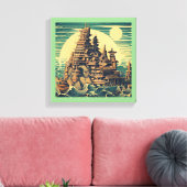 Stad Atlantis 4 - Houtsnijstijl Canvas Afdruk (Insitu (Woonkamer))
