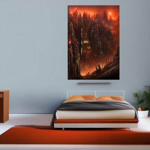 Stad bij de poort van de hel   AI Art Poster