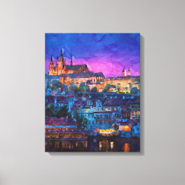 Stad bij nacht canvas afdruk