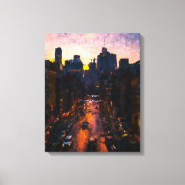 Stad bij nacht canvas afdruk