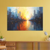 Stad bij zonsondergang canvas afdruk (Insitu (Woonkamer))