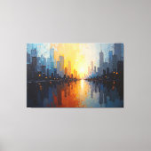 Stad bij zonsondergang canvas afdruk (Voorkant)