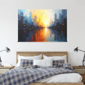 Stad bij zonsondergang canvas afdruk (Insitu (Slaapkamer))