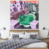 Stad bij zonsondergang canvas afdruk (Insitu (Slaapkamer))