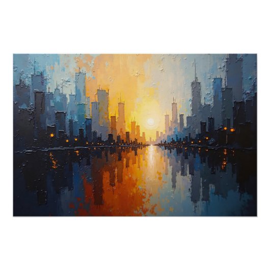 Stad bij zonsondergang perfect poster (Voorkant)