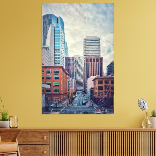 Stad bij zonsopgang canvas afdruk (Insitu (Woonkamer))