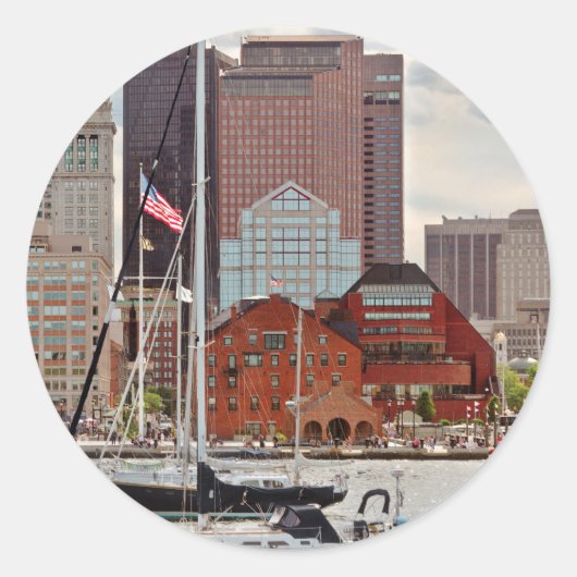 Stad - Boston Ma - Wandelroute langs de haven met Ronde Sticker (Voorkant)