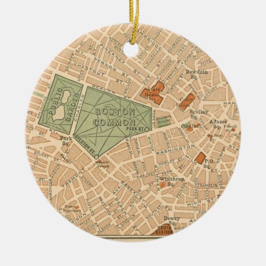 Stad Boston Vintage Kaart Keramisch Ornament (Voorkant)
