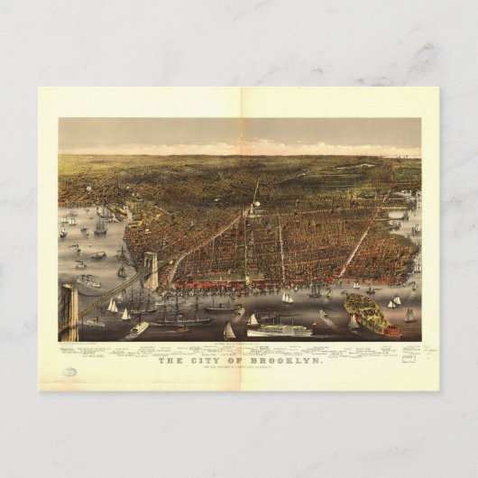 Stad Brooklyn New York via Currier en Ives 1879 Briefkaart (Voorkant)
