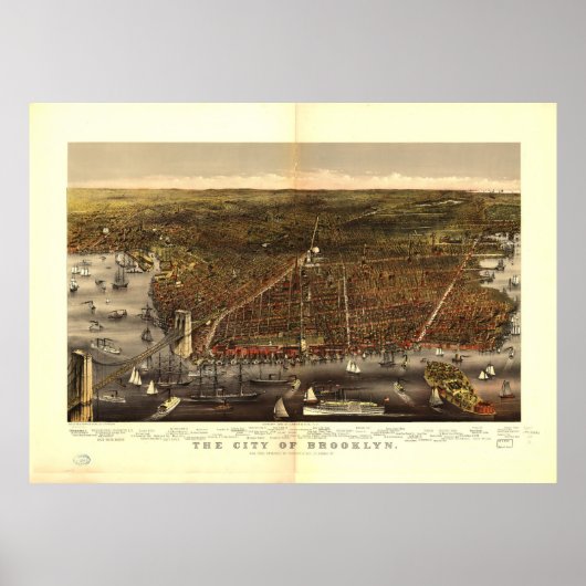 Stad Brooklyn New York via Currier en Ives 1879 Poster (Voorkant)