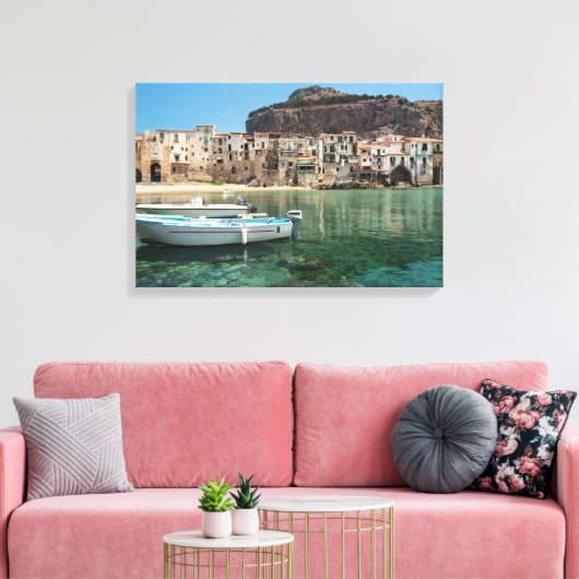 stad Cefalu op Sicilië Canvas Afdruk (Insitu (Woonkamer))
