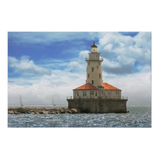 Stad - Chicago IL - Chicago haven vuurtoren Poster (Voorkant)