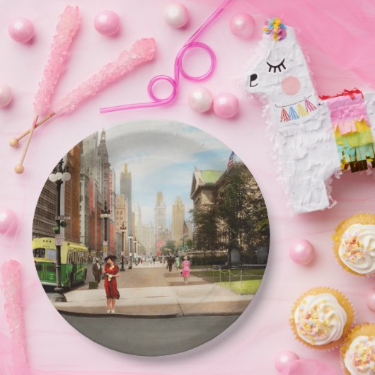 Stad - Chicago IL - de Magnificent Mile 1940 Papieren Bordje (Feest)