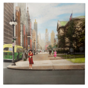 Stad - Chicago IL - de Magnificent Mile 1940 Tegeltje