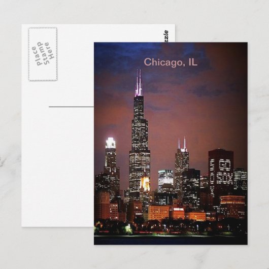 Stad Chicago Illinois Night Skyline Briefkaart (Voorkant / Achterkant)