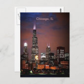 Stad Chicago Illinois Night Skyline Briefkaart (Voorkant / Achterkant)