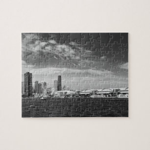 Stad - Chicago Skyline & de marine Pier BW Legpuzzel