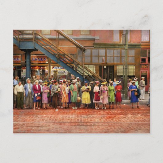 Stad - Chicago - Wachten op een straatauto in 1940 Briefkaart (Voorkant)