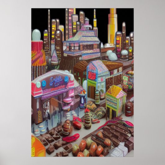 Stad chocolade en snoep | AI Art Poster (Voorkant)