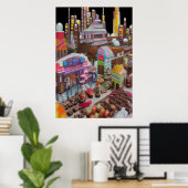 Stad chocolade en snoep | AI Art Poster (Thuiskantoor)