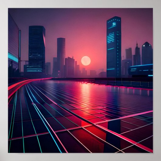 stad cyberpunk in het veld poster (Voorkant)