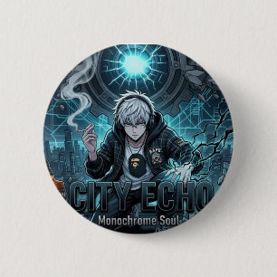 Stad Echo Monochroom Ziel Cyberpunk Anime Jongen B Ronde Button 5,7 Cm